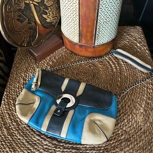 Max NY Leather Colorblock Crossbody Bag in Teal, Blue & Cream